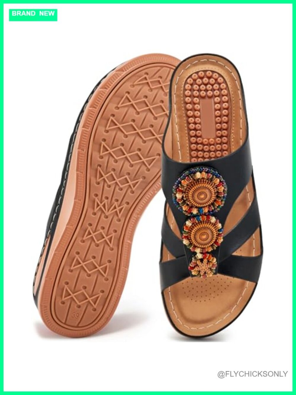 Boho Wedge Sandals Slides Slip On Open Toe Faux Leather Casual Walking Shoes